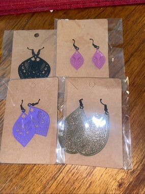 Mixed Purple and Black Filigree Teardrop Earrings Set - Women Jewelry